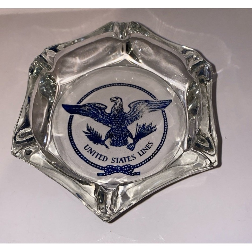Vintage US Lines Glass Hexagon Ashtray